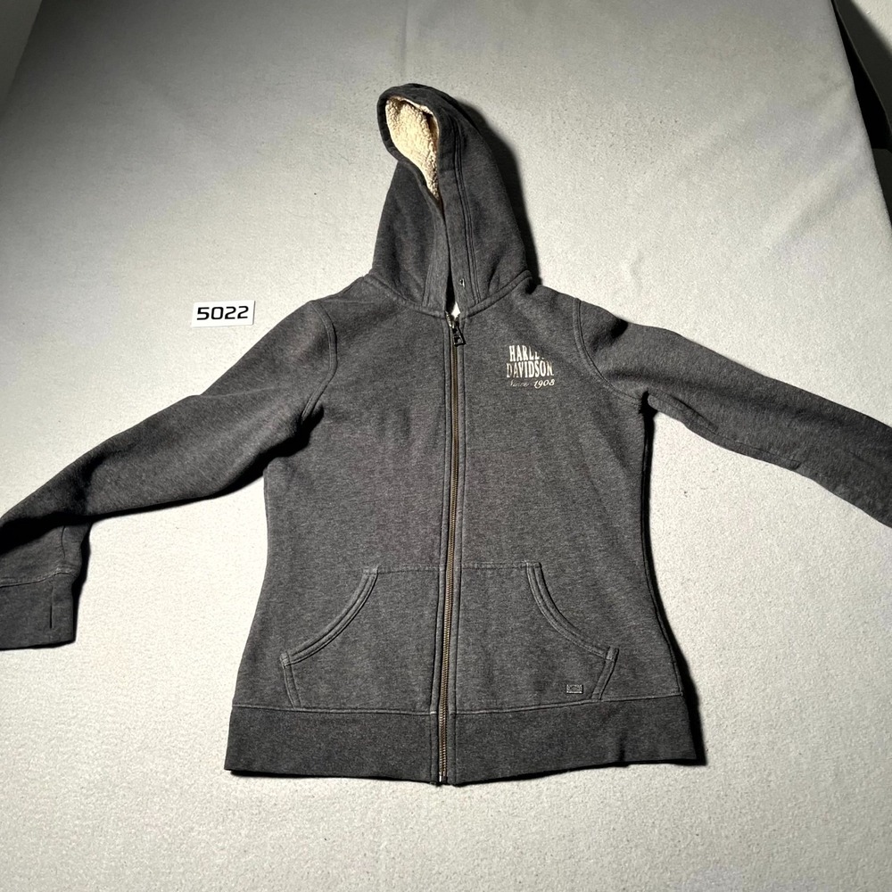 Harley Davidson Hoodie Womens Small Heather Gray Fleece Lined American Legend